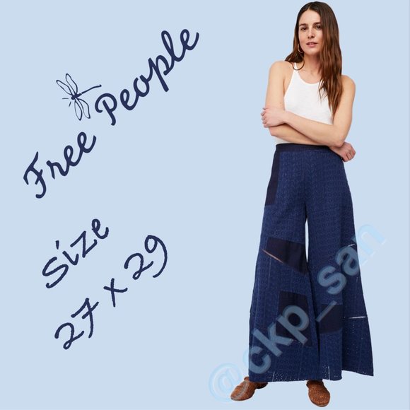 Rare Free People Patched Eyelet Wide-Leg Pants Sz 27